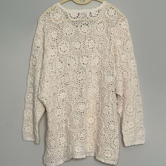 Y2K VENEZIA Floral Crochet Knit Bohemian Sweater Womens 22 24 Cottagecore Cream - Picture 2 of 8